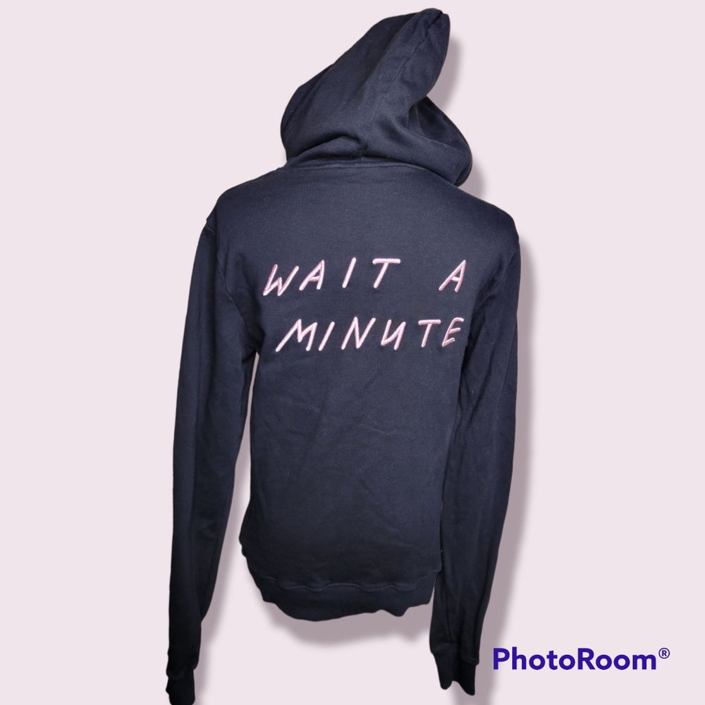 Lazy Oaf Hoodie "Wait A Minute" Black And Pink - image 2